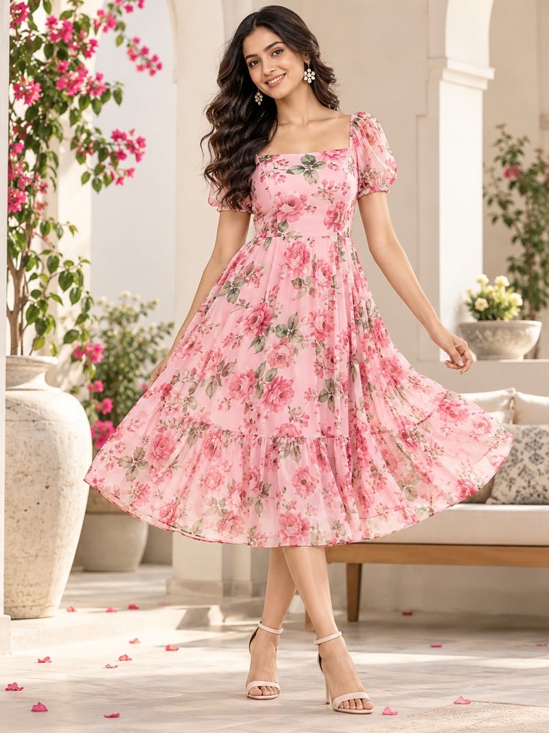 H&M Floral Print Fit & Flare Dress